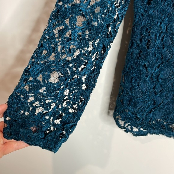 Sundance | Remarkable Beauty Blush Lace Top Partially Lined Teal Blue Size Large - Picture 4 of 7